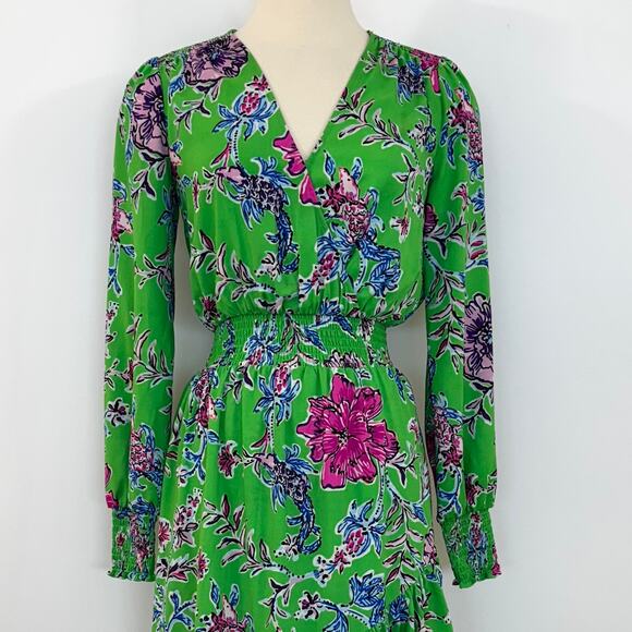 Lilly Pulitzer Cristiana Stretch Midi Dress Gecko Green Brewsters Bloom Floral 0 - Picture 3 of 14